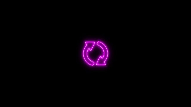 Neon refresh sign icon with Circle arrow rotation animated. recycle symbol, circle arrow icon set, reload, rotation, reset, loop sign, and refresh button on alpha channel.