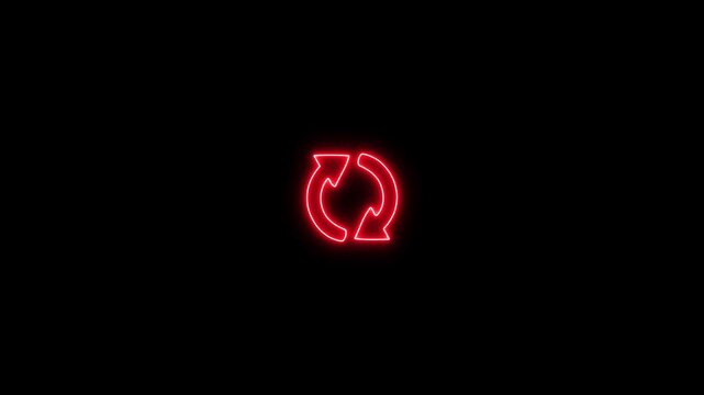Neon refresh sign icon with Circle arrow rotation animated. recycle symbol, circle arrow icon set, reload, rotation, reset, loop sign, and refresh button on alpha channel.