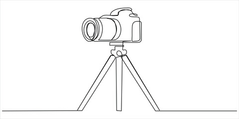 Camera on tripod continuous line art vector illustration minimalist photography and creativity concept © Dosoroth Chandra