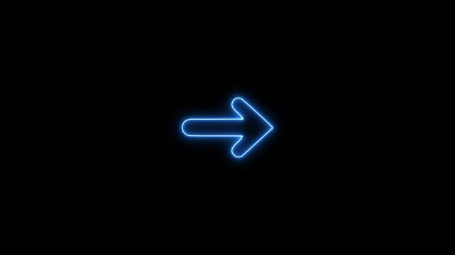 Glowing neon arrow icon animation on black background 4k