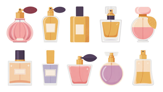 Assorted colorful perfume bottles with different shapes and sizes on a flat surface