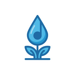Fototapeta premium A blue icon showing a musical note inside a water drop