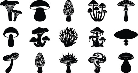Minimalist Organic Mushroom Icons Isolated on White © Fazla Rabbi