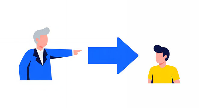 Manager Directing Employee with Arrow Symbolizing Direction.