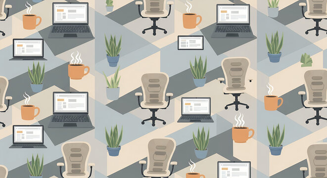 Modern Office Workspace with Laptops and Chairs.