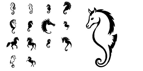 Sea Horse Marine Animal Ocean Wildlife Icon Minimal Black Flat Vector Modern UI Design © P_edits