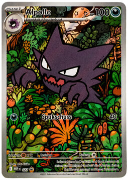 Hamburg, Germany - 06102026: detail photo of the German pokemon illustration rare promo card called Haunter MEP 027. PNG asset.