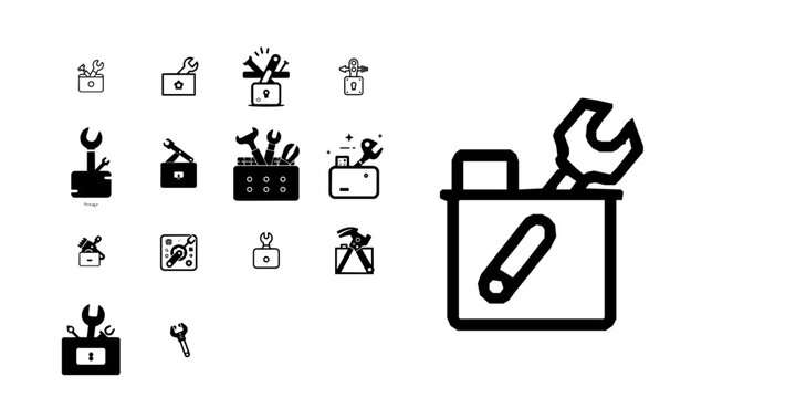 Tool Storage Organizer Workshop Cabinet Icon Minimal Black Flat Vector Modern UI Design