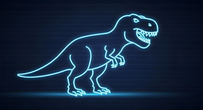 Neon Outline T Rex Clipart with Electric Blue Glow Futuristic Dinosaur Illustration