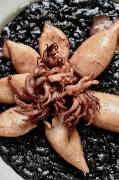 Squid black risotto
