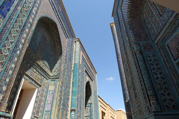 Obraz premium Shah-i-Zinda Ensemble. (Period since 11th to 19th centuries). World Heritage. Historic city of Samarkand. Uzbekistan.