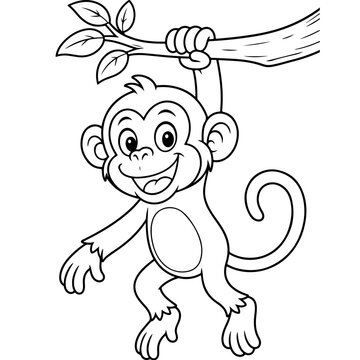 Cute Cartoon Monkey Coloring Page Vector Illustration for Kids