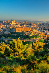 Obraz premium Spain. Toledo with Alcazar castle at sunset, Castilla-La Mancha 