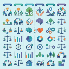 Fototapeta premium A collection of flat vector icons representing mental health concepts