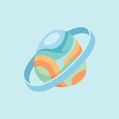 A stylized illustration of a colorful planet with a ring system © Flowers