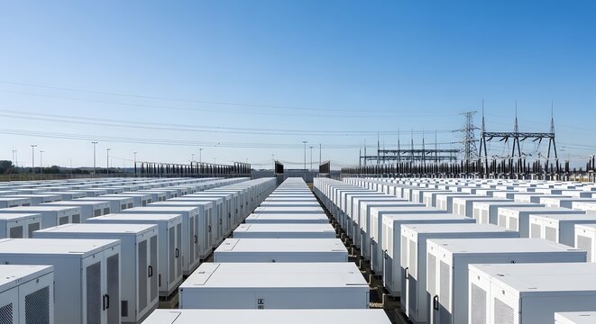 Large scale battery energy storage system installation with power lines and utility infrastructure