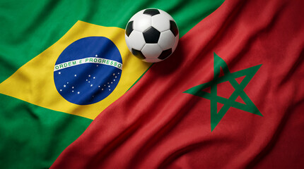 Fototapeta premium Vibrant Brazil and Morocco Flags Soccer Background for 2026 Event