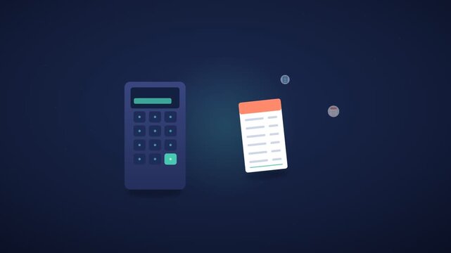 A video showcasing a calculator and notepad on a dark background for finance and accounting purposes
