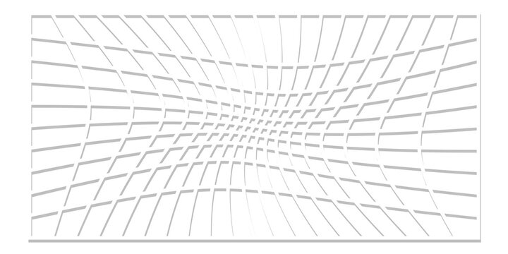 Black and white optical illusion grid with distorted wavy lines creating a central focal point isolated on a transparent background