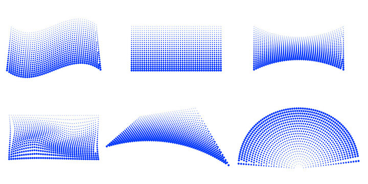 Blue pixelated horizontal bars and blocks arranged in two rows on a white background isolated on a transparent background