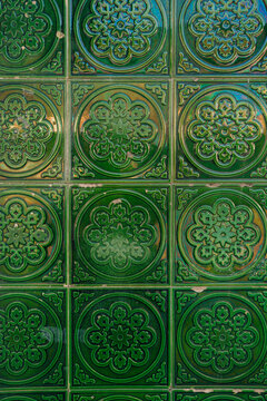 Vintage green ceramic tile pattern background