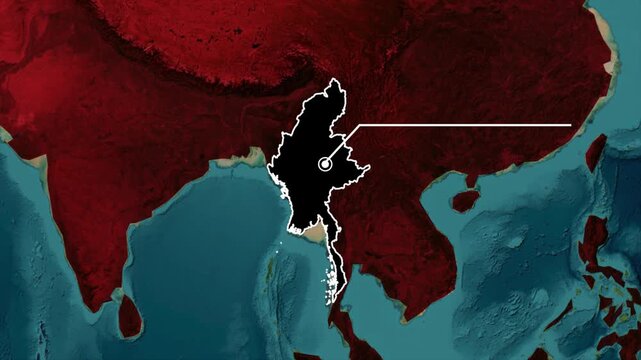 Myanmar Border Highlight Animation on Southeast Asia Map for Geographic Projects.