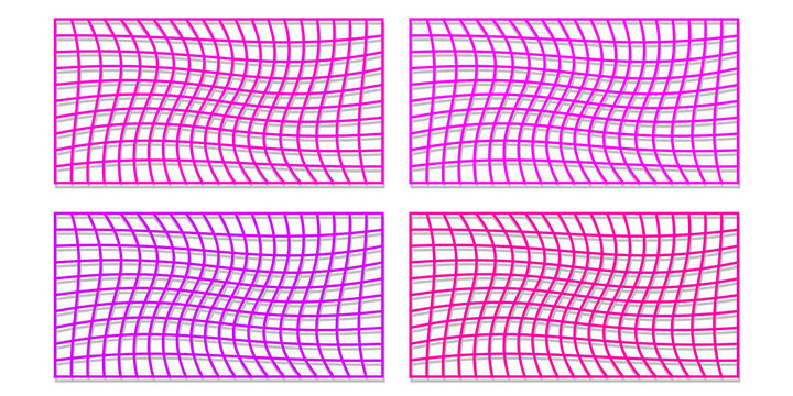 Four quadrants of wavy grid patterns in purple and magenta with a black cross divider isolated on a transparent background