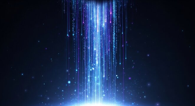 青い光の筋と輝く粒子