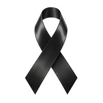 Shiny black awareness ribbon symbol for mourning and remembrance isolated on transparent background