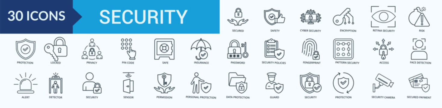 Security Icon Set Illustration Vector Outline Style