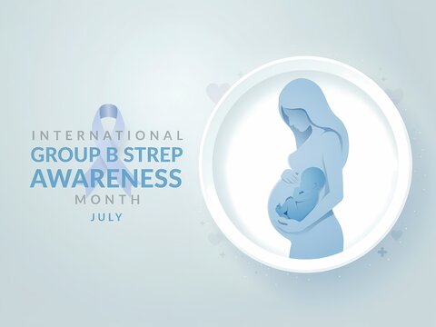 International group b strep awareness month in july with pregnant woman and baby silhouette illustration