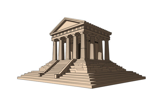 Ancient Greek temple with columns and grand staircase illustration