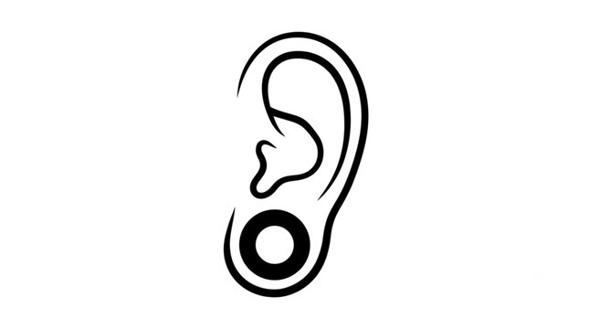 Human Ear Silhouette with Tunnel Earring Piercing Vector Illustration Isolated on White Background