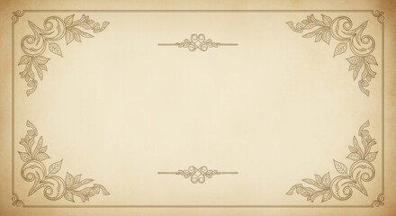 Fototapeta premium Simple vintage horizontal background with elegant floral corner accents.