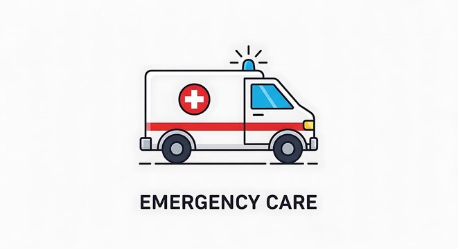 Emergency care icon featuring ambulance vehicle graphic for medical transportation and services.