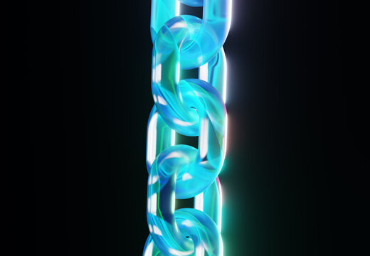 Glowing Glass Blockchain Link 3D Abstract