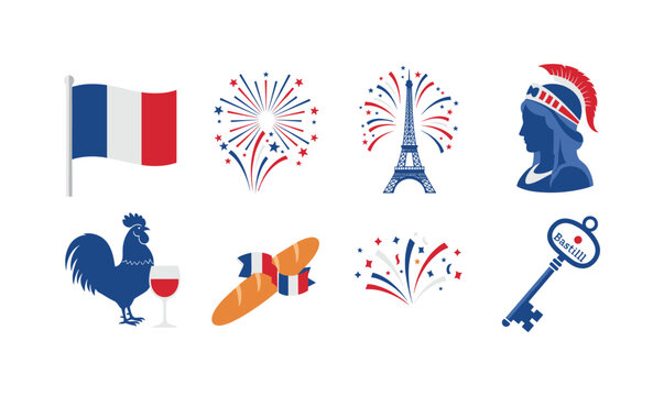 Collection of French national symbols and celebration elements