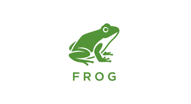 Green tree frog side profile logo illustration.