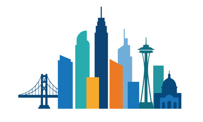 Obraz premium Modern City Skyline Landmark Vector Illustration
