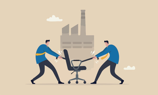 Business, compete industrial for vacancy, job promotion or career development concept, businessmen competitor fight and pulling office management chair