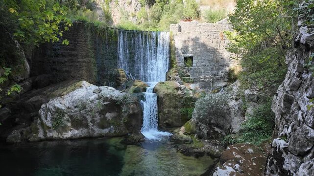 Waterfall on the Auso river, Cilento, Campania, Italy.