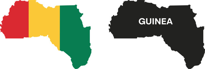 Guinea map silhouettes with national flag colors and labeled outline, showcasing symbolic geography and cultural identity artwork style © MDABDULLAH