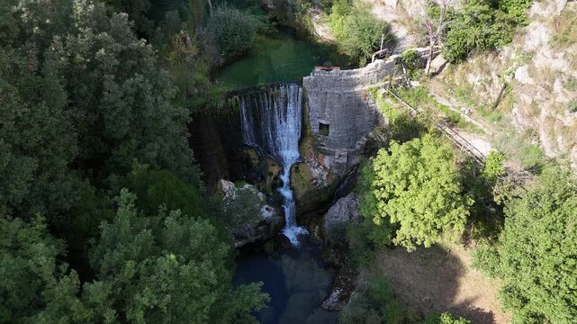 Waterfall on the Auso river, Cilento, Campania, Italy.