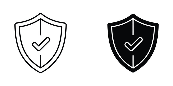 Shield icon with checkmark in outline and solid fill on white background