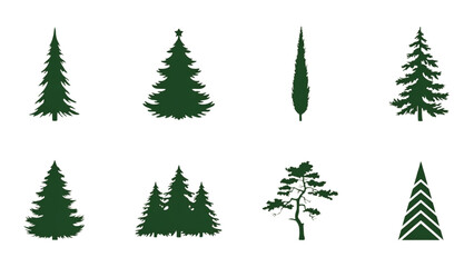 Obraz premium Set of six different simple tree icons in dark green color
