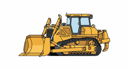 Obraz premium A yellow bulldozer with a large blade and ripper, depicted in a flat illustration style