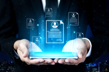 Concept of global talent acquisition and hiring. Human resources department reviewing candidate...