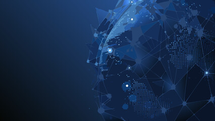 World map with network connections digital illustration in shades of blue © Bikas