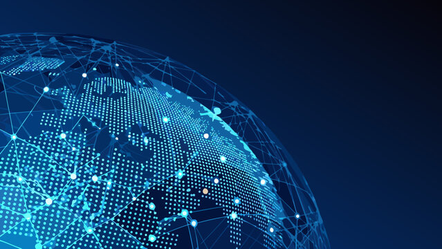 Dotted globe with network connections blue vector illustration
