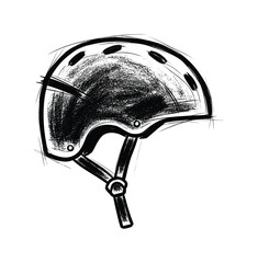Naklejka premium Sketch of a black bicycle helmet with straps and vents, isolated on white